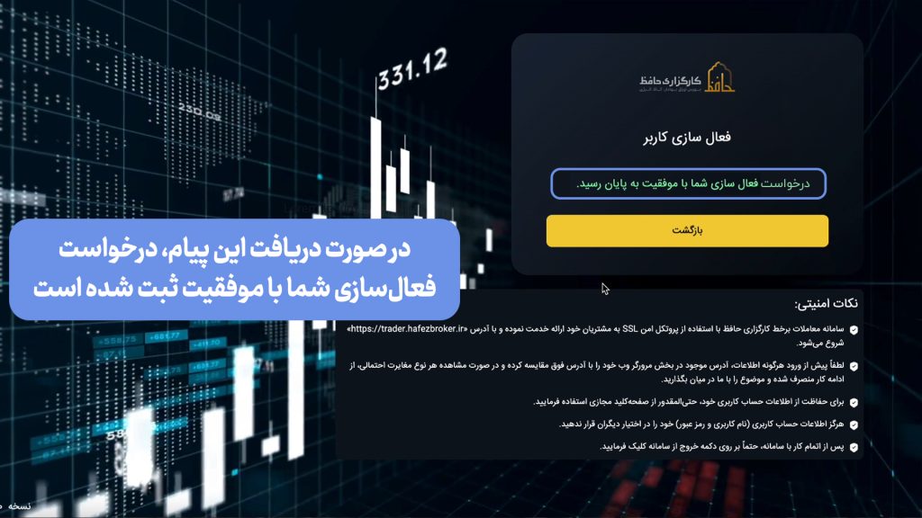 درخواست فعال سازی حافظ تریدر با موفقیت ثبت شد، سامانه اختصاصی معاملات کارگزاری حافظ