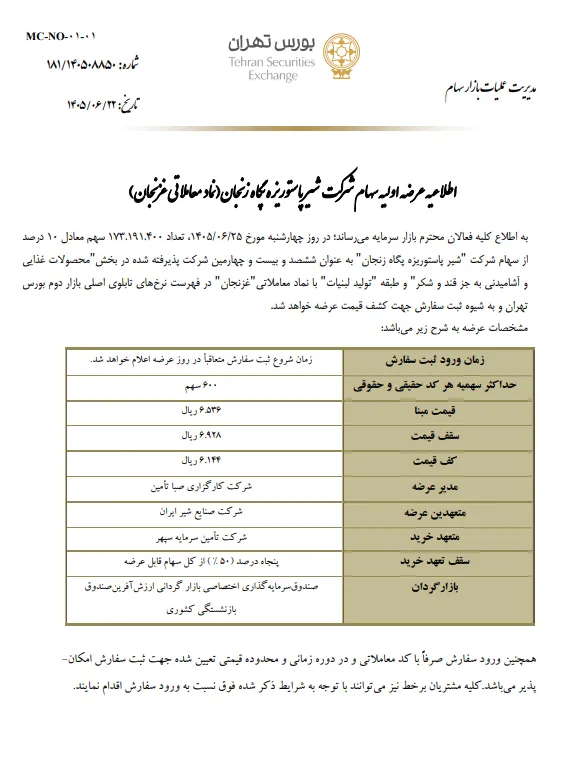 اطلاعیه عرضه‌اولیه غزنجان