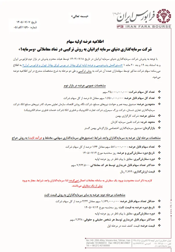 اطلاعیه عرضه اولیه وسرمایه